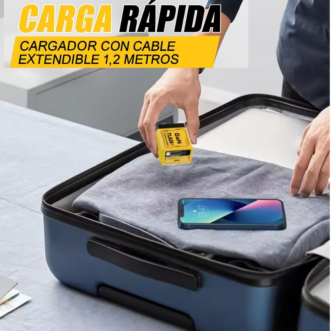 Adaptador de carga rápida con cable retráctil y conector tipo C