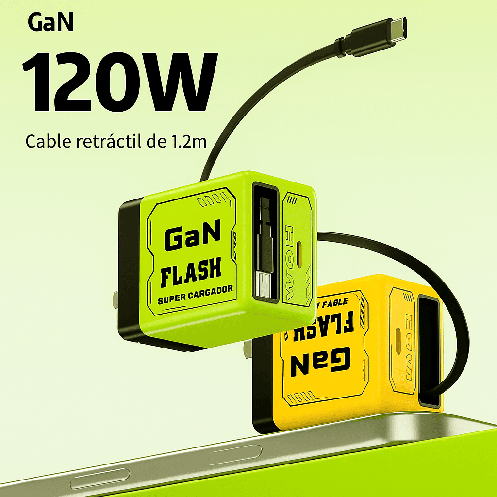 Adaptador de carga rápida con cable retráctil y conector tipo C
