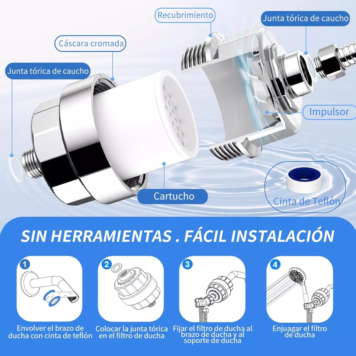 Juego de ducha 20 etapas - Ayuda a eliminar cloro y metales pesados del agua.