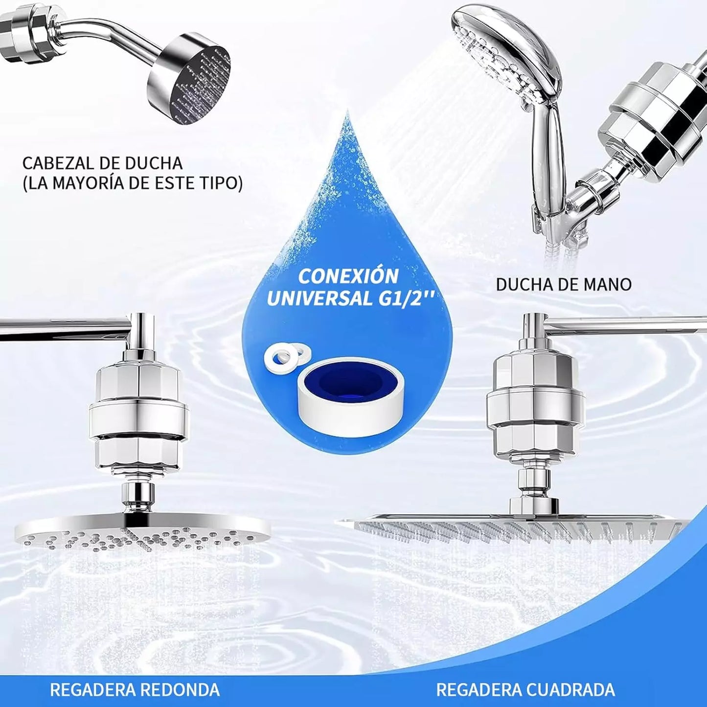 Juego de ducha 20 etapas - Ayuda a eliminar cloro y metales pesados del agua.