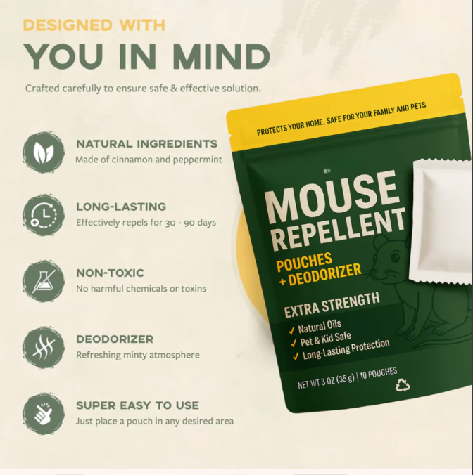 Repelente Natural para Ratones™ Protege tu hogar y tu familia de forma segura.