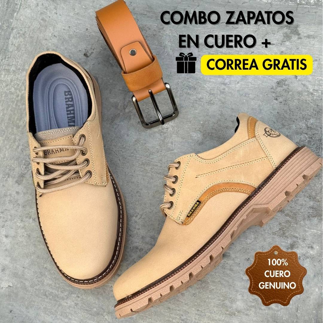 Combo ALFA: Zapatos en Cuero 100% Genuino + Correa GRATIS