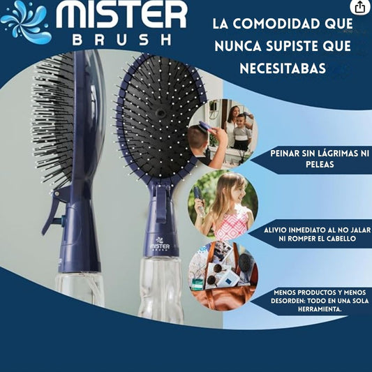 Mister Brush®️ Cepillo + Spray, Desenreda, Hidrata y Estiliza en un solo paso.