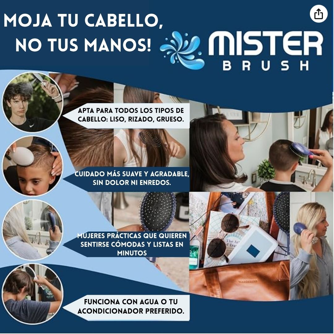 Mister Brush®️ Cepillo + Spray, Desenreda, Hidrata y Estiliza en un solo paso.